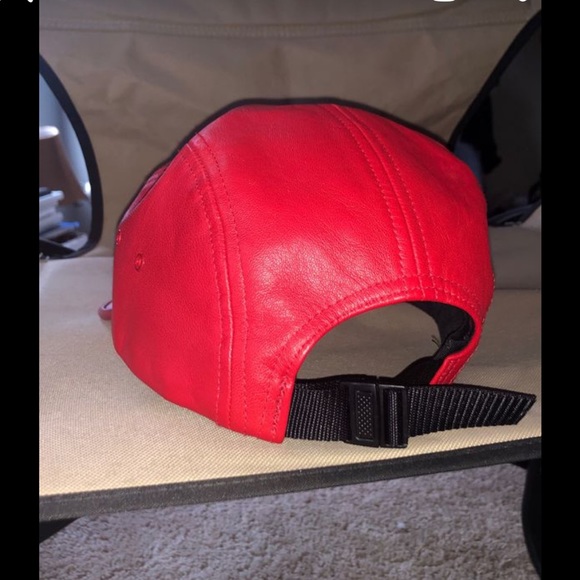 Supreme red leather 5 panel cap